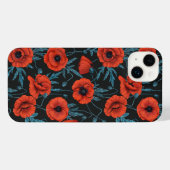 Papavers, rood en blauw op zwart iPhone hoesje (Achterkant horizontaal)