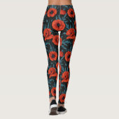 Papavers, rood en blauw op zwart leggings (Achterkant)
