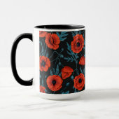 Papavers, rood en blauw op zwart mok (Links)