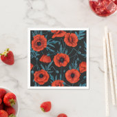 Papavers, rood en blauw op zwart servet (Insitu)