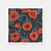Papavers, rood en blauw op zwart servet (Voorkant)