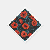 Papavers, rood en blauw op zwart servet (Hoek)