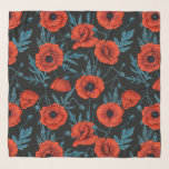 Papavers, rood en blauw op zwart sjaal<br><div class="desc">Rode klaprozen naadloos patroon,  met de hand geschilderd met alcoholmarkeringen</div>