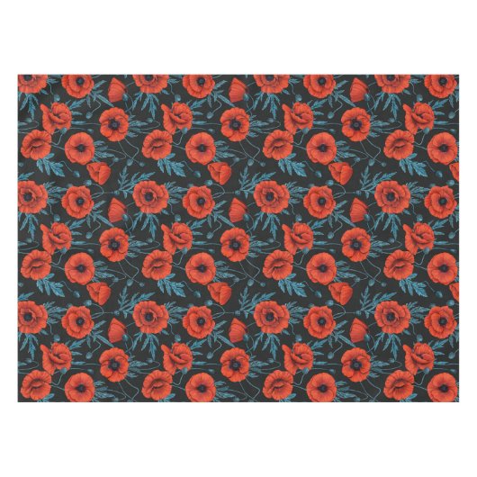 Papavers, rood en blauw op zwart tafelkleed (Voorkant (Horizontaal))