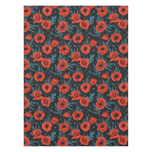 Papavers, rood en blauw op zwart tafelkleed (Voorkant)