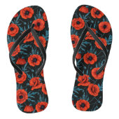 Papavers, rood en blauw op zwart teenslippers (Voetbed)