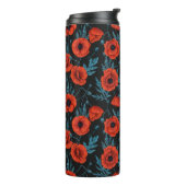 Papavers, rood en blauw op zwart thermosbeker (Gedraaid links)