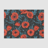 Papavers, rood en blauw op zwart tissuepapier (Voorkant)