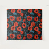 Papavers, rood en blauw op zwart wandkleed (Voorkant (horizontaal))