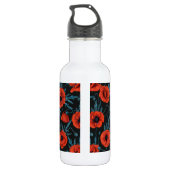 Papavers, rood en blauw op zwart waterfles (Achterkant)