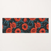 Papavers, rood en blauw op zwart yogamat (Achterkant (horizontaal))