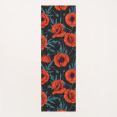 Papavers, rood en blauw op zwart yogamat (Voorkant)