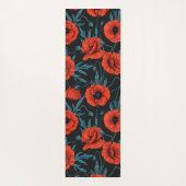 Papavers, rood en blauw op zwart yogamat (Achterkant)