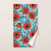 Papavers, rood en blauw op zwembad blauw bad handdoek (Handdoek)