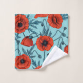 Papavers, rood en blauw op zwembad blauw bad handdoek (Wasdoekje)