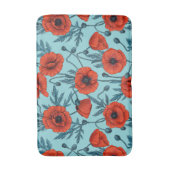 Papavers, rood en blauw op zwembad blauw badmat (Voorkant Verticaal)