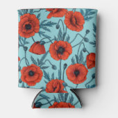Papavers, rood en blauw op zwembad blauw blikjeskoeler (Voorkant)