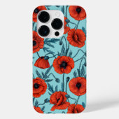 Papavers, rood en blauw op zwembad blauw Case-Mate iPhone case (Achterkant)