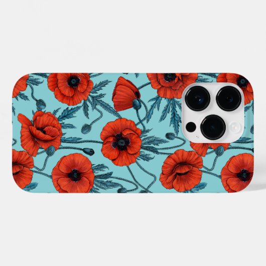 Papavers, rood en blauw op zwembad blauw Case-Mate iPhone case (Achterkant (horizontaal))