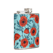 Papavers, rood en blauw op zwembad blauw heupfles (Rechts)