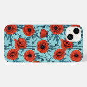 Papavers, rood en blauw op zwembad blauw iPhone hoesje (Achterkant horizontaal)