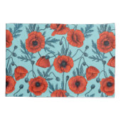 Papavers, rood en blauw op zwembad blauw kussensloop (Achterkant-Links)