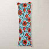 Papavers, rood en blauw op zwembad blauw lichaamskussen (Voorkant Verticaal)