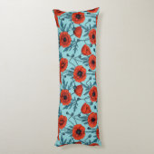 Papavers, rood en blauw op zwembad blauw lichaamskussen (Achterkant (Verticaal))