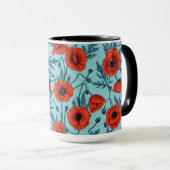 Papavers, rood en blauw op zwembad blauw mok (Voorkant rechts)