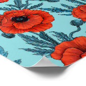Papavers, rood en blauw op zwembad blauw poster (Hoek)