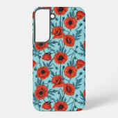 Papavers, rood en blauw op zwembad blauw samsung galaxy hoesje (Achterkant)
