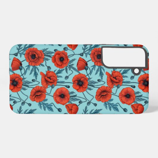 Papavers, rood en blauw op zwembad blauw samsung galaxy hoesje (Achterkant horizontaal)