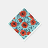 Papavers, rood en blauw op zwembad blauw servet (Hoek)