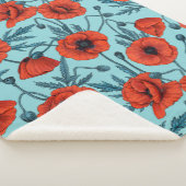 Papavers, rood en blauw op zwembad blauw sherpa deken (3/4)