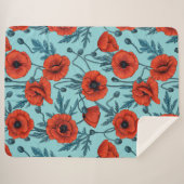 Papavers, rood en blauw op zwembad blauw sherpa deken (Voorkant (horizontaal))