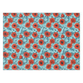Papavers, rood en blauw op zwembad blauw tafelkleed (Voorkant (Horizontaal))