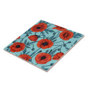 Papavers, rood en blauw op zwembad blauw tegeltje (Zijkant)