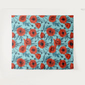 Papavers, rood en blauw op zwembad blauw wandkleed (Voorkant (horizontaal))