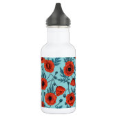 Papavers, rood en blauw op zwembad blauw waterfles (Links)