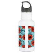 Papavers, rood en blauw op zwembad blauw waterfles (Achterkant)