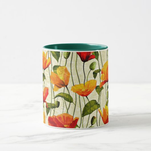 papavers, rood en geel, mok (Midden)