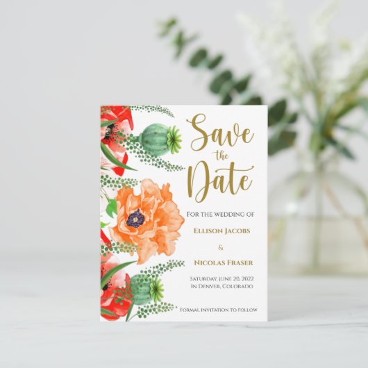 Papavers slaan de datum op save the date (Staand voorkant)
