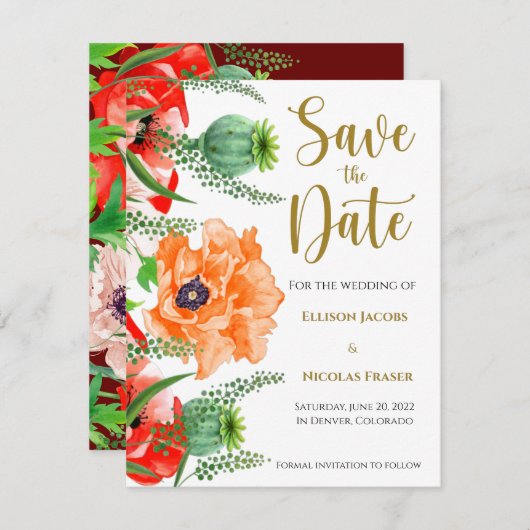 Papavers slaan de datum op save the date (Voorkant / Achterkant)