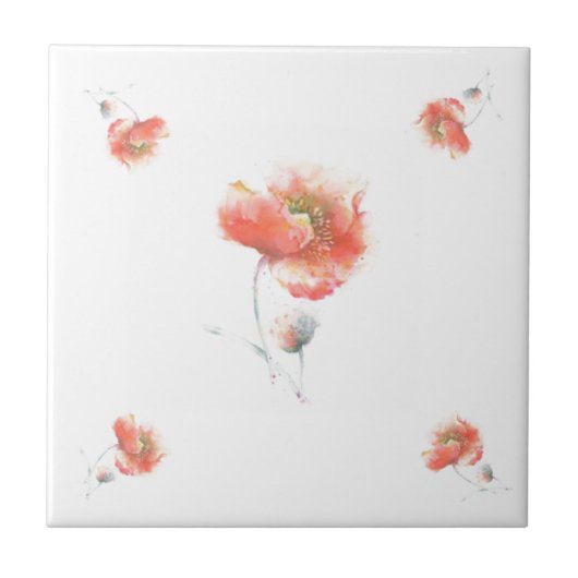 Papavers Tegel schilderen Tegeltje (Voorkant)