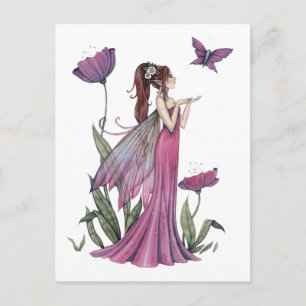 Papavers van Amethyst Fee en Vlinder Ansichtkaart Briefkaart