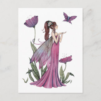 Papavers van Amethyst Fee en Vlinder Ansichtkaart Briefkaart