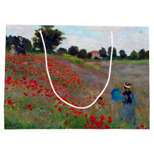 Papavers veld, zwart-wit grote tas groot cadeauzakje (Achterkant)