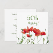 Papavers Waterverf 50e uitnodiging van de Birthday (Voorkant / Achterkant)