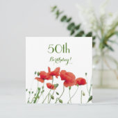 Papavers Waterverf 50e uitnodiging van de Birthday (Staand voorkant)