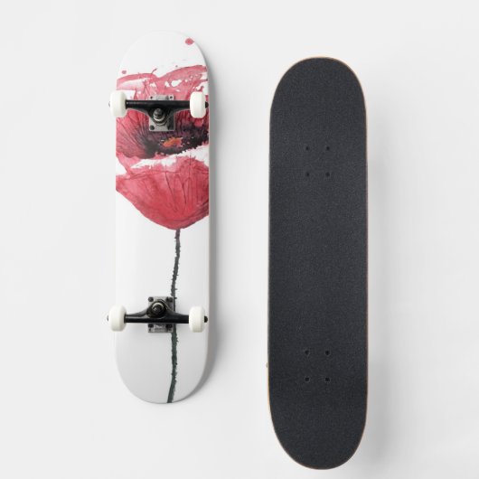 Papavers, waterverf persoonlijk skateboard (Voorkant)